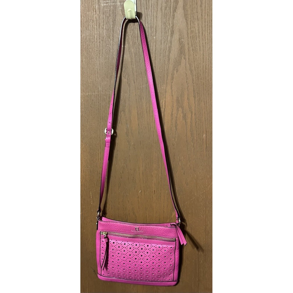 Kate Spade Hot Pink Perri Lane Bubbles Perforated Leather Crossbody Tub5